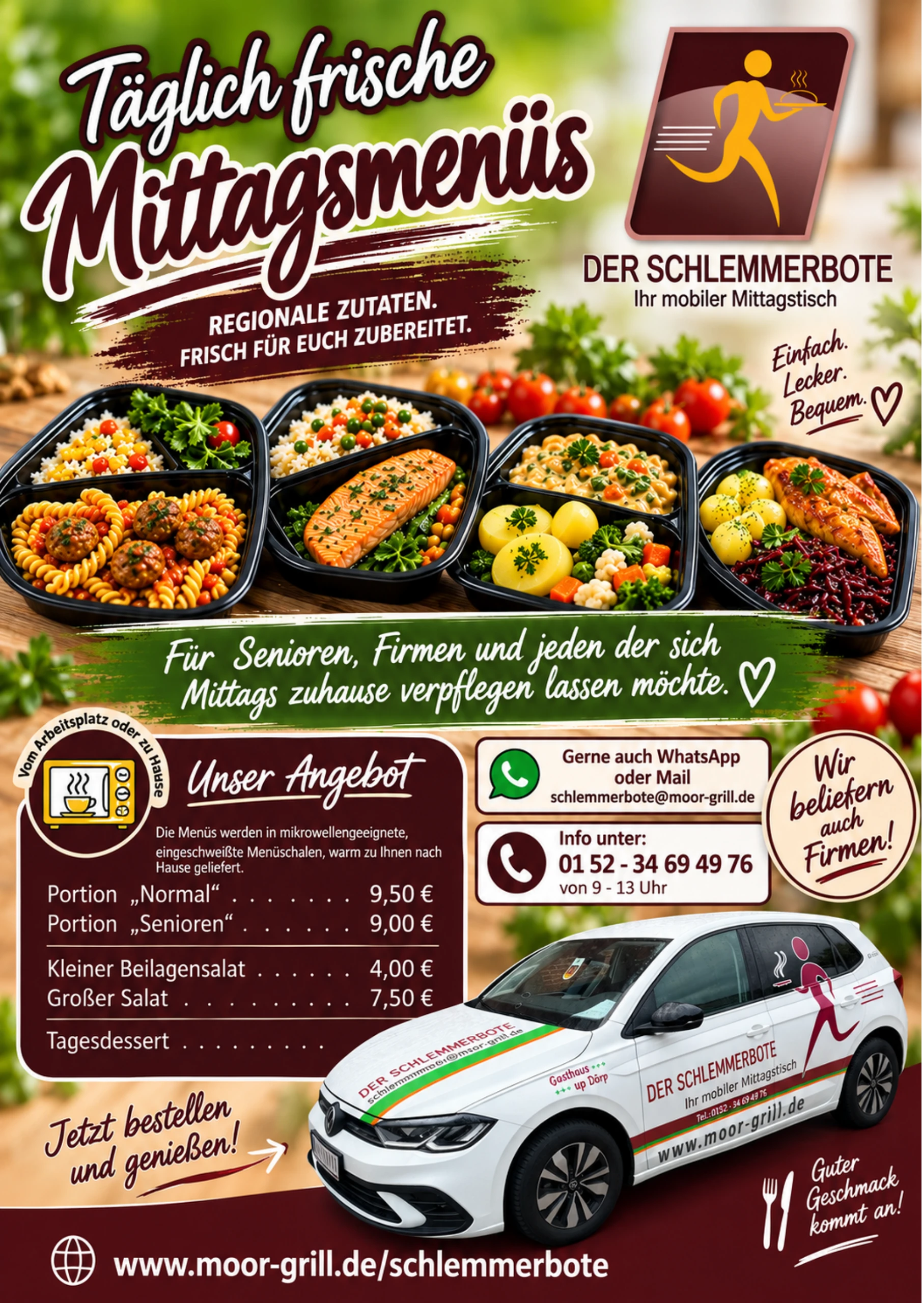 Der Schlemmerbote – Ihr mobiler Mittagstisch, Flyer mit Angebot und Preisen